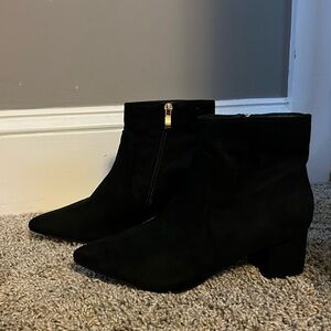 lulus suede low-heeled booties